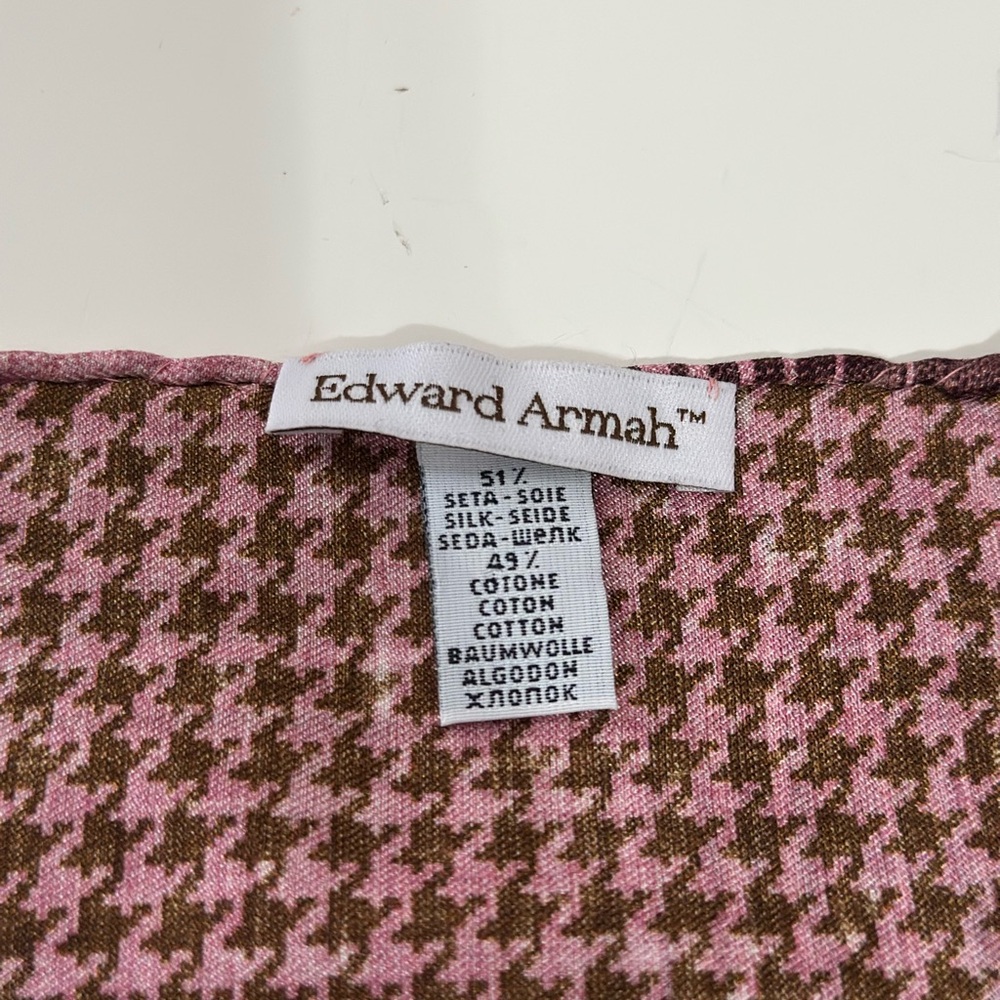 Edward Armah Reversible Pocket Square 12" Silk Cotton Polka Dot Houndstooth - Picture 4 of 7